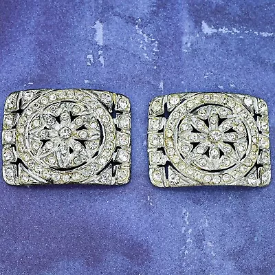 Antique Art Deco Art Nouveau Metal Shoe Buckles As Is Pave Paste Rhinestones • $29.70