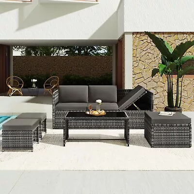 6 Seater Rattan Outdoor Garden Furniture Corner Sofa Set Patio Bistro Dining Set • £297.99