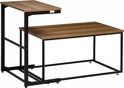 Nesting Tables Set Of 2 Industrial Coffee Table Set With Metal Frame & Adjustab • $66.99