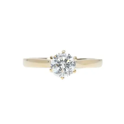 9ct Yellow Gold Round Solitaire CZ Ring Size O #61560 • $148.50