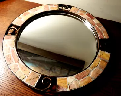 PIER 1 - Stone Mosaic And Metal Round Mirror Table-Top Or Hanging - 13  Diameter • $24.99