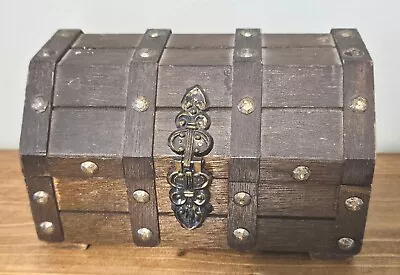 Vintage Jewelry Box Wooden Metal Lion Heads Pirate Treasure Chest Gothic • $25