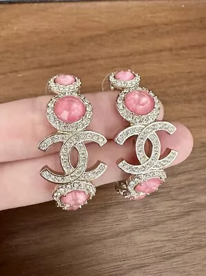 Chanel 2023 2024 Fall Winter Pink Earrings CC Champagne Gold • $590