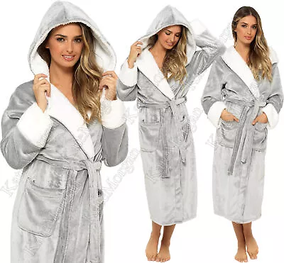 NEW LADIES DRESSING GOWN SOFT & COSY HOODED SHIMMER FLEECE ROBE Sizes 8 - 22 • £18.95