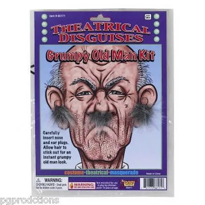 CRANKY OLD MAN KIT Gray Ear & Nose Plug Geezer Facial Hair Costume Funny Grumpy • $5.89