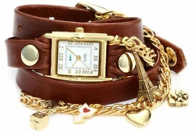 La Mer Collections Women's Paris Charms Chain Wrap Watch Brown/Gold MSRP $165 • $49.99