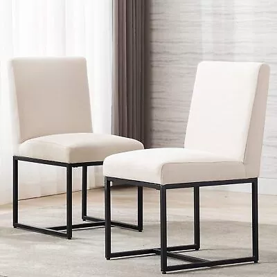 Kitchen Dining Room Chairs Set Of 2 Linen Fabric Mid Century Modern Dining Chair • $237.59