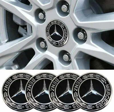 $24.95 • Buy Mercedes Benz X4 Wheel Rim 75mm Black Chrome Centre Caps AMG A B C E S ML GL R