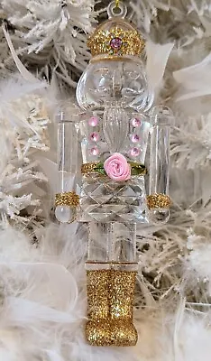 Shabby Cottage Chic Nutcracker Ballet Pink Roses Rhinestones Christmas Ornament • $12.99