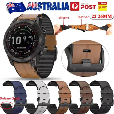 Leather Silicone Watch Band Strap Quickfit For Garmin Fenix 6 6X 7X 7 5 5X 3HR • $14.99