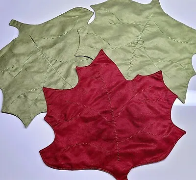 Maple Leaf Placemats Set Of 3. Fall Autumn Red & Green Mug Rug • $15