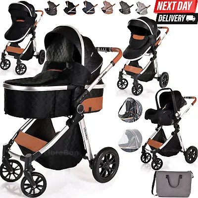 3 In 1 Pram Newborn Baby Buggy Set Travel System With Car Seat Folding Pushchair • £198.99