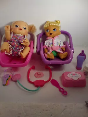 BABY ALIVE Doll Lot Of 2 + Extras SUNSHINE SNACKS & BABY GO BYE BYE 2 Carriers  • $24.99