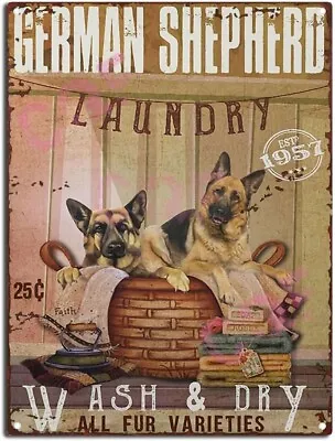Retro Tin Sign Metal Poster Vintage Wall Decor German Shepherd Laundry Company W • $13.99