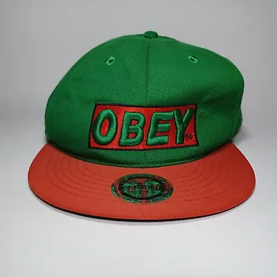OBEY Green/Red Cap With Double Breasted Snap - Flat Peak W/ Sticker • $6.99