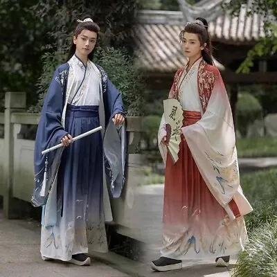 Chinese Hanfu Carnival Ancient Scholar Cosplay Costume Vintage Gradient Sets • £128.17