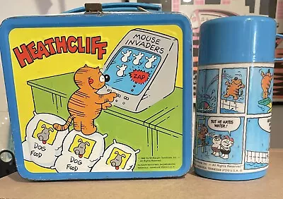 Vintage 1982 Aladdin Heathcliff Metal Lunchbox With Thermos • $33.99