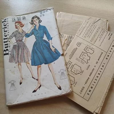 60's Sewing Pattern Butterick 9967 Shirtdress Size Modern 12 • £10