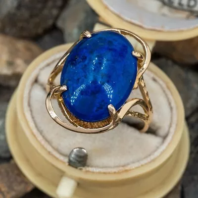 925 Sterling Silver Ring Lapis Lazuli Gemstone Lab Created Ring Gold Plated • $120