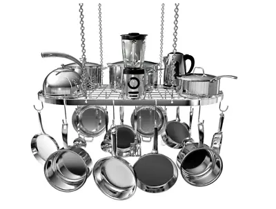 Hanging Pot Rack Pans Stainless Steel Metal Oval Cookware Kitchen Hanger Decor • $164.99