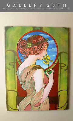 Huge! Vtg Alphonse Mucha Oil Painting Interpretation! La Primavere! Orig Art Mcm • $1875