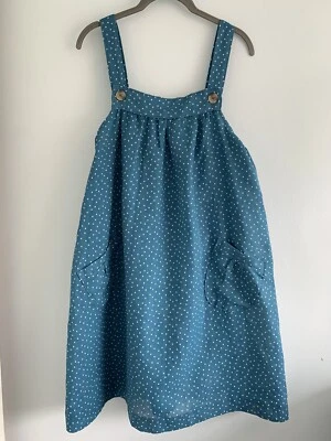 £25 • Buy Frugl Bloom Organic Cotton Linen Mix Teal Polka Dot Pinafore Dress Maternity 12