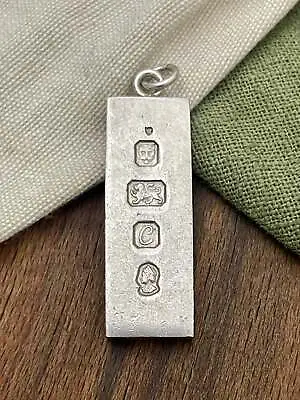 Hallmarked Bullion Bar Necklace Pendant Sterling 925 Silver Jewelry (not 999) • £79