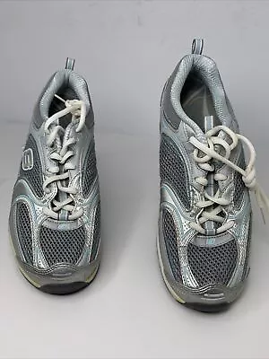 Skechers Shape Ups New Womens 8.5 Rocker Toning Walking Shoes Gray Silver Blue • $44.99