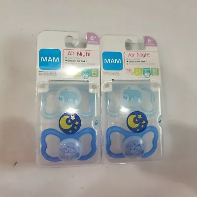 SET OF 2 MAM Air Night Pacifiers Sensitive Skin Pacifier 6+ Months For Baby Boy • $13.59