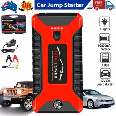 Portable Car Jump Starter 99800mAh++ 12V Pack Booster Charger Battery Power Bank • $44.35