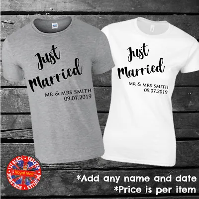 Just Married Personalised T-shirts Couples Set Wedding Honeymoon Matching • £10.95