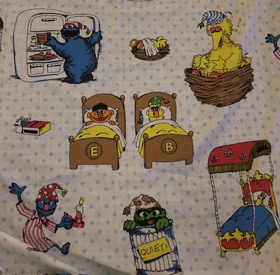 Sesame Street Bedtime Twin Flat Sheet Big Bird Bert Ernie Cookie Monster Muppets • $29.95