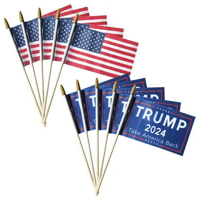 10pcs Mini American Flags On Stick And Handheld Donald Trump 2024 Flag 4x6 Inch • $10.75