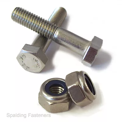 M10 & M12 Metric Stainless Steel Hex Head Part Threaded Bolts With Nyloc Nuts • £2.05