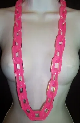    Runway Haute Couture Large Pink Lucite Link Necklace Vintage Massive  • $125.50