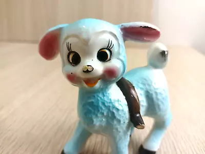 Vintage Ceramic Blue Lamb Unmarked Chipped Stands 3.5  Tall Missing Cart • $8.50