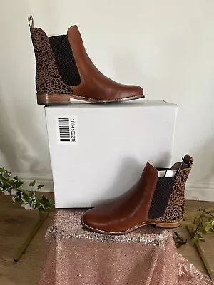 JOULES Westbourne Chelsea Boots UK 5 EU38 Tan Ocelot Leather NEW FREEPOST OF30 • £39.99