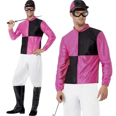 Mens Jockey Fancy Dress Costume Horse Racing Outfit Pink/Black By Smiffys • £42.99