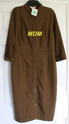 Boden Womens Khaki Ponte Button Front Military Shirt Dress 16 L BNWT • £50