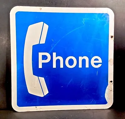 Vintage Public Telephone Sign Double Sided Blue And White • $100