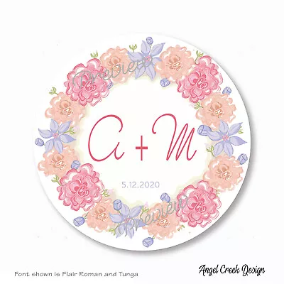 Pastel Florals Bridal Shower Monogram Favors Wedding Monogram Favor Labels • $5.74