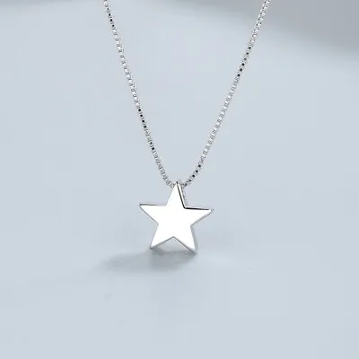 Shiny 925 Sterling Silver Cute Star Pendant Chain Necklace Women Lady Girl Gift • £3.79