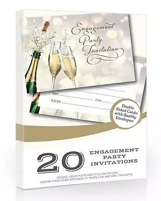 20 X Engagement Party Invitations - Gold  With Envelopes • £6.99
