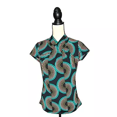 Worthington Stretch 70s Style Design Cap Sleeve Blouse - Women's Size Small • £15.44