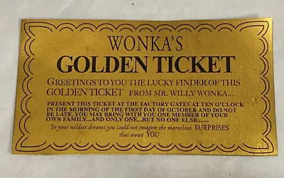 Vintage Gold Foil WILLY WONKA GOLDEN TICKET FROM CANDY BAR Chocolate Factory • $31.99
