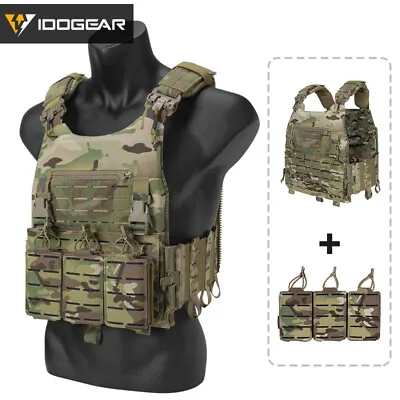 IDOGEAR Tactical Vest Airsoft Plate Carrier MOLLE 556 Triple Magazine Pouch Camo • £104.28