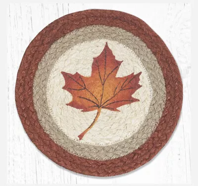 Set Of 2 Braided Jute Round Placemat/Trivet/Swatch. MAPLE LEAF. Earth Rugs.10  • $35.93