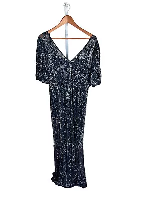 New Aidan Mattox Navy Hand Beaded Long Dress Evening Mermaid Gown Size 14 • $119.99