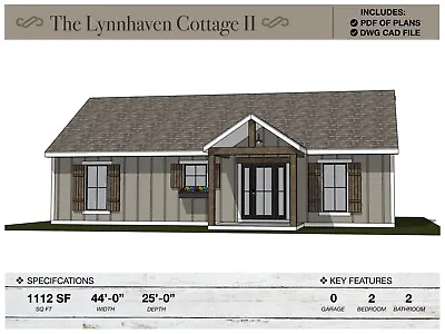 1112 SQ FT Modern Farm House 44'-0  X 25'-0  House Plans Floor Plans Cabin • $28