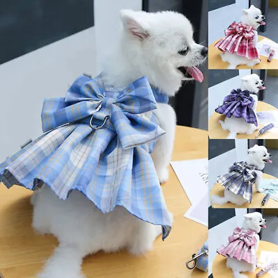 £6.16 • Buy Pet Dog Cat Clothes Puppy Princess Dress With Harness Leash Chihuahua Skirt